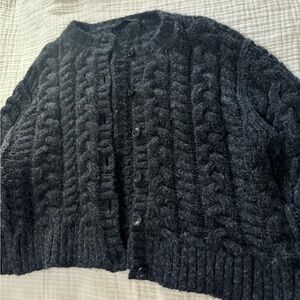 JENNI KAYNE Cable Juliette Cardigan in Charcoal-black-grey/White